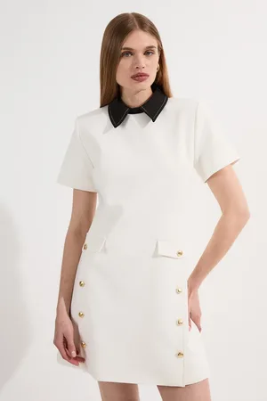 Karen Millen Compact Stretch Tailored Collared Button Detail Mini Dress