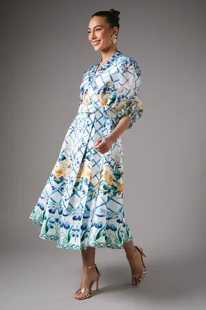 Coast Tile Printed Belted Midi Dress