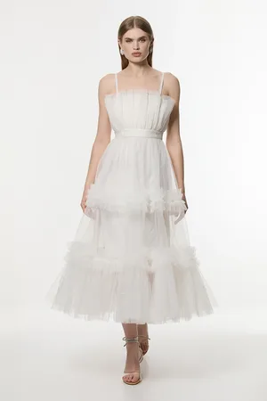 Karen Millen Tulle Bandeau Tiered Midi Dress