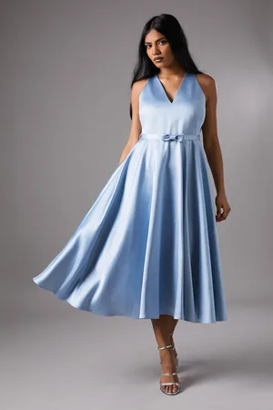 Coast Petite V Neck Sleeveless Bow Detail Twill Midi Dress
