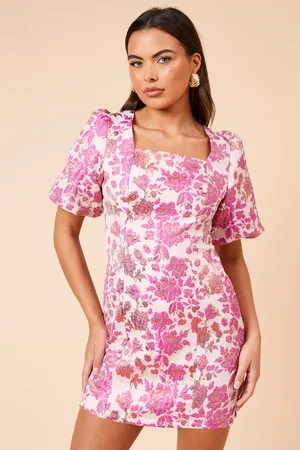 Dorothy Perkins DP Luxe Pink Jacquard Square Neck Mini Dress