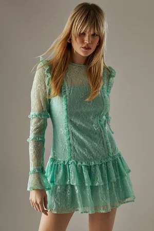 warehouse Lace Ruffle Insert Mini Dress