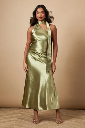 Oasis Metallic Satin Tie Neck Dress
