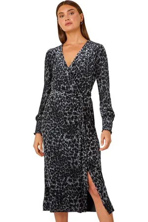 Roman Leopard Print Velvet Wrap Midi Dress