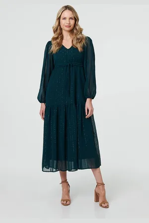 Izabel London Sparkly Semi Sheer Long Sleeve Midi Dress