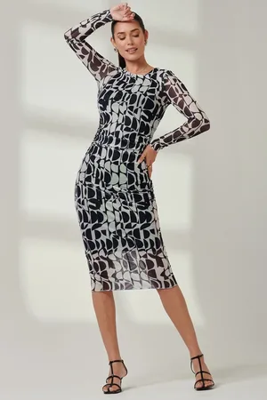 Jolie Moi Long Sleeve Mesh Bodycon Maxi Dress