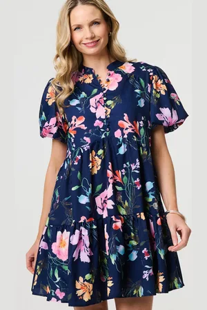 Izabel London Floral High Neck Puff Sleeve Mini Dress