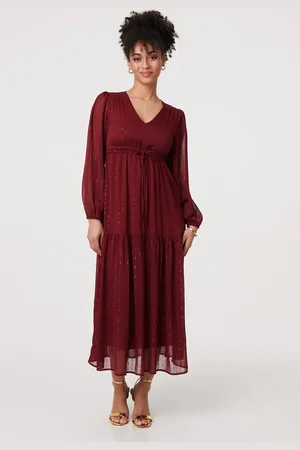 Izabel London Sparkly Semi Sheer Long Sleeve Midi Dress