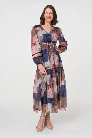 Izabel London Patchwork Print Empire V-Neck Maxi Dress