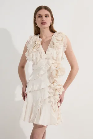 Karen Millen Rosette Petal Applique Viscose Mini Dress