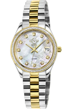 GV2 by Gevril Turin Diamond Swiss Quartz White MOP Dial, T toned IPYG Stainless Steel Watch