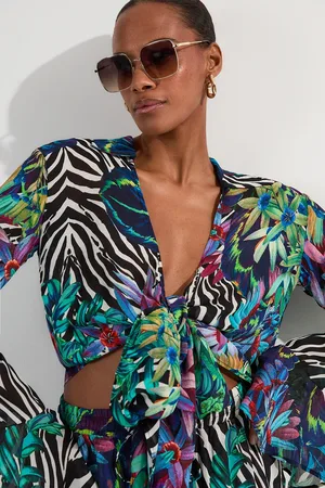 Karen Millen Tall Floral Animal Georgette Beach Wrap Top