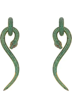 Latelita Anaconda Snake Drop Earrings Gold Emerald