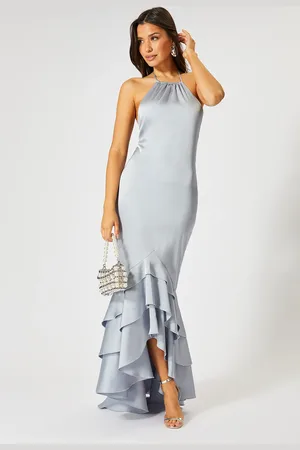 MissPap Satin Frill Hem Hater Neck Maxi Dress