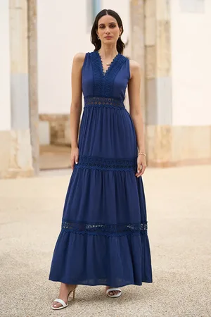 Yumi Lace Trim Cotton Midi Sun Dress