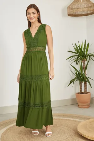Yumi Lace Trim Cotton Midi Sun Dress