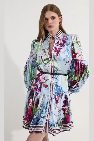 Karen Millen Petite Printed Balloon Sleeve Woven Mini Dress