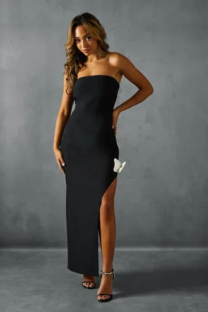 MissPap Bandeau Contrast Bow High Leg Maxi Dress