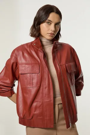 Karen Millen Leather Cargo Pocket Bomber Jacket