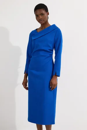 Karen Millen Structured Crepe Tailored Asymmetrical Collared Fitted Maxi Dress