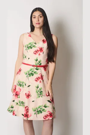 Asolo Sleeveless V-Neck Floral Print Dress with Belt