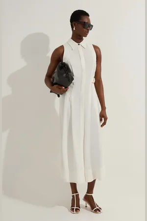 Karen Millen Petite Premium Viscose Linen Topstitch Halter Neck Woven Midi Dress With D Ring Detail