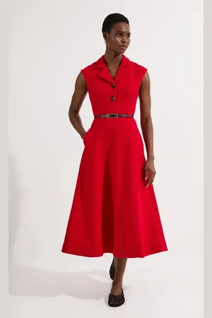 Karen Millen Petite Textured Tweed Belted Full Skirted Midi Dress