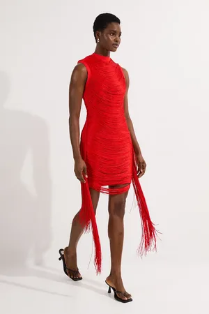 Karen Millen Bandage Figure Form Knit Tassel Mini Dress