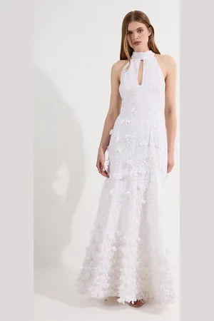 Karen Millen Petal Applique Embellished Broderie Rosette Maxi Dress