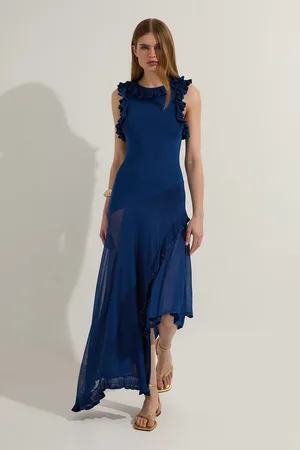 Karen Millen Ruffle Trim Knitted Maxi Dress