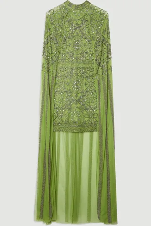 Karen Millen Premium Beading And Embellished Woven Cape Detail Mini Dress