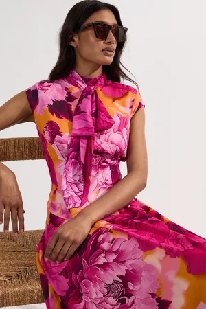 Karen Millen Tie Neck Woven Midi Dress