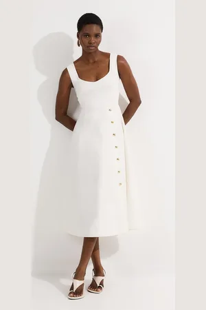 Karen Millen Petite Tailored Denim Sleeveless Full Skirted Midi Dress