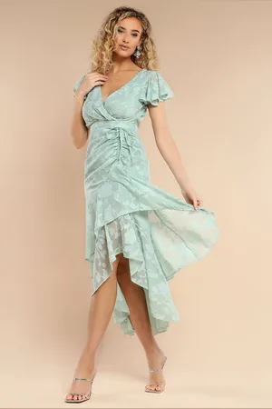 Goddiva Jacquard Chiffon Wrap High Low Midaxi Dress