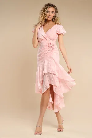Goddiva Jacquard Chiffon Wrap High Low Midaxi Dress