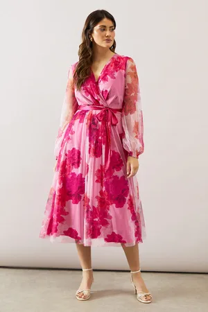 wallis Floral Mesh Satin Tie Midi Dress