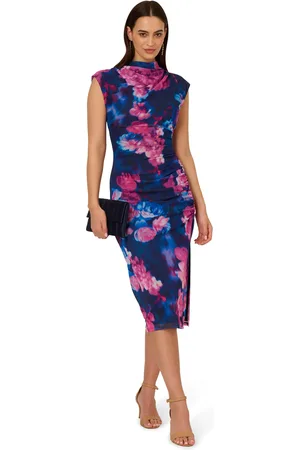 Adrianna Papell Print Mesh Draped Dress