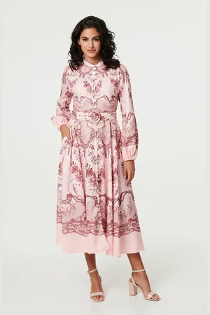 Izabel London Printed Long Sleeve High Neck Midi Dress