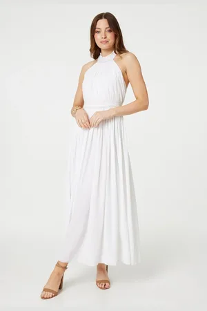 Izabel London Embroidered Trim Halter Neck Maxi Dress