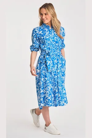 French Connection Floral Print Short Sleeve Midi Shirt Dress