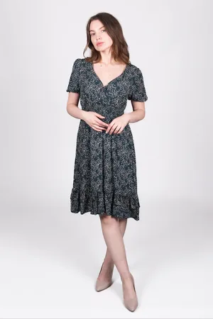 Asolo Floral Patterned V-Neck Dress with Ruffle Hem