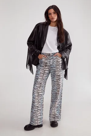NASTY GAL Tiger Print Denim Wide Leg Jean