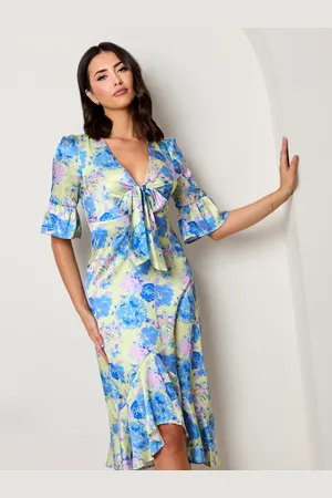 Chi Chi London Short Sleeve Tie Front Floral Midi Dress