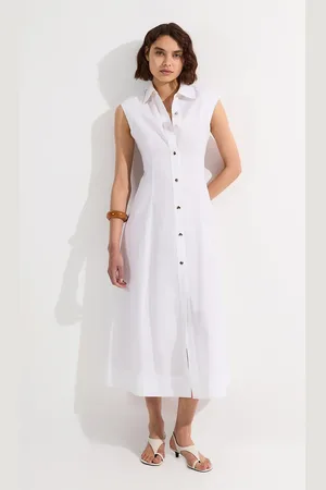 Karen Millen Petite Cotton Top Stitch Woven Midi Shirt Dress