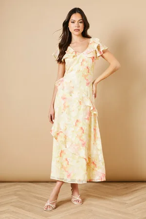 Oasis Ruffle Sleeve Jacquard Midi Dress