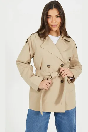 Brave Soul Double Breasted Short Mac with Self Tie Belt