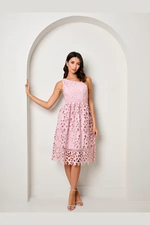 Chi Chi London One Shoulder Premium Lace Midi Dress in Blush