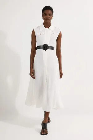 Karen Millen Viscose Georgette Woven Trench Sleeveless Midi Dress