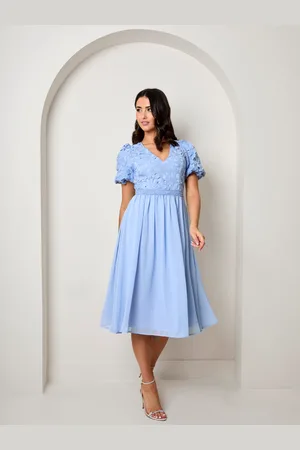 Chi Chi London Puff Sleeve Premium Lace Midi Dress in