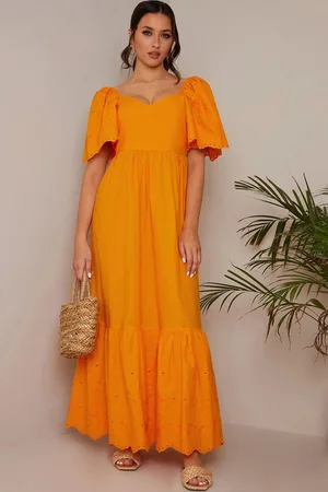 Chi Chi London Broderie Anglaise Sleeve Poplin Maxi Dress